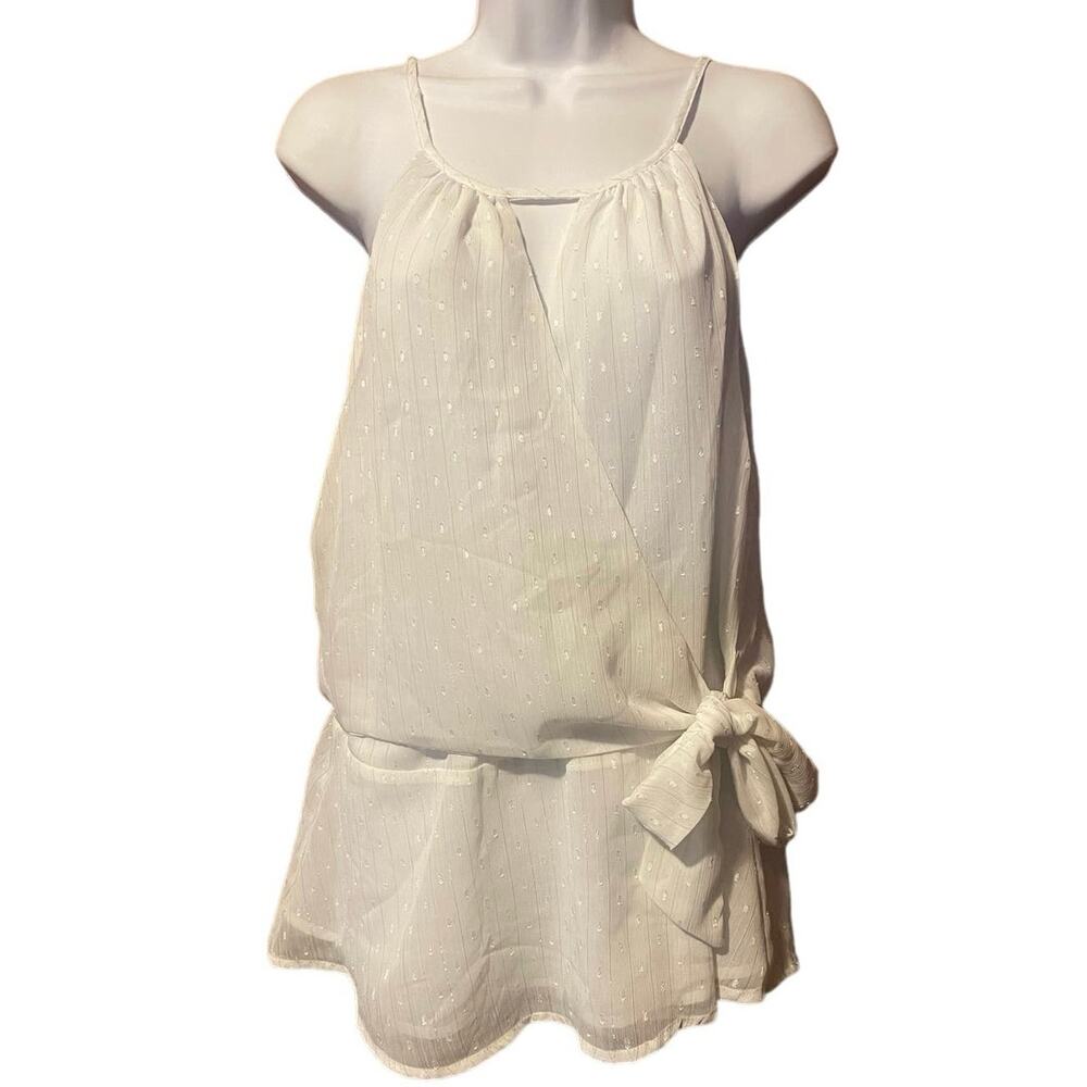 ♥️= 3/$15 Bundle Mainstrip L Peplum Women's Blouse Side Tie White Tank Top